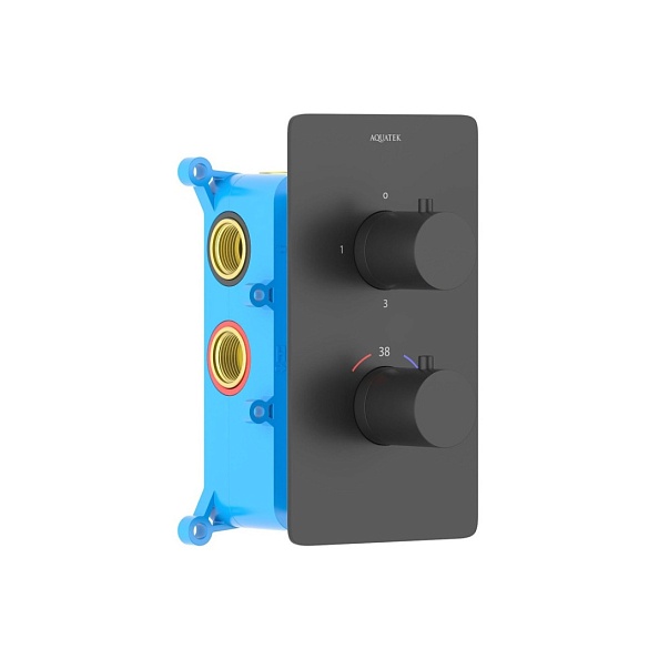 Термостатический смеситель для ванны AQUATEK ЕВРОПА, 3 режима, внешняя и скрытая часть, матовый черный AQ1393MB