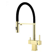 Смеситель для кухни с гибким изливом и подключением фильтра Grocenberg GB4098GO, золото