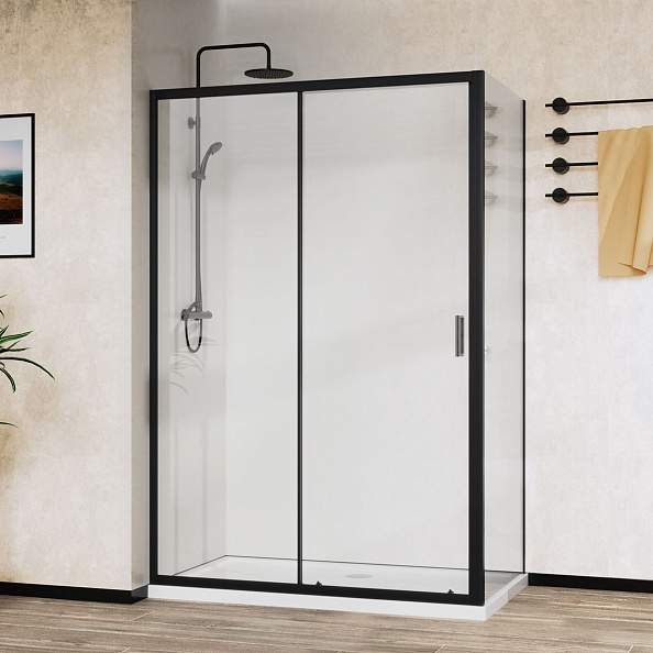 Душевой уголок Vincea City (VSR-5CT9011CLB) 1100х900 мм, черный, стекло прозрачное