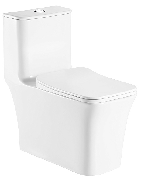 Унитаз-моноблок Azario GRESSA 705х370х760 напольный, безободковый, в комплекте со смывным механизмом Geberit и сиденьем дюропласт микролифт (AZ-1111-G)