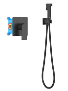 AQ1419MB ЛИРА набор с гигиеническим душем (смеситель + гигиеническая лейка + шланг + шланговое подсоединение с держателем), матовый черный