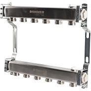 Коллектор Rommer 1"x3/4" на 6 контуров для радиаторной разводки (нерж. сталь) (RMS-4401-000006)