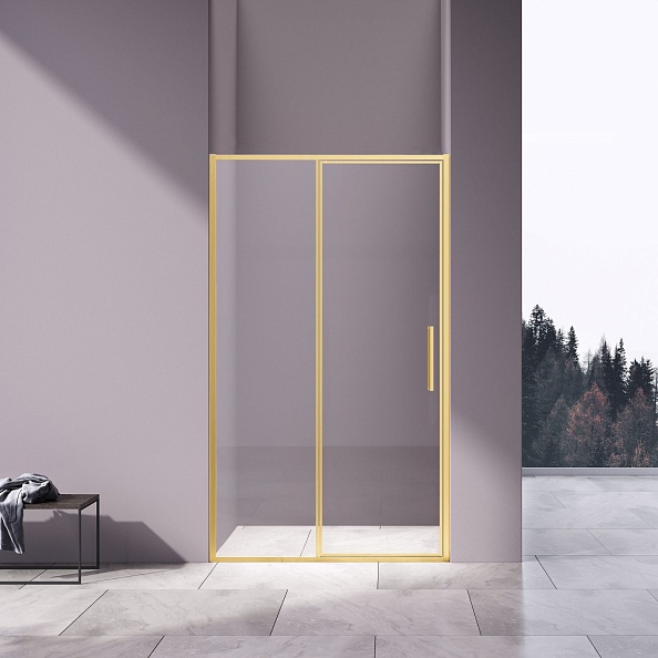 Душевая дверь Vincea Slim 8mm (VDP-4SL120CLG) 1200х1950 мм, брашированное золото, стекло прозрачное