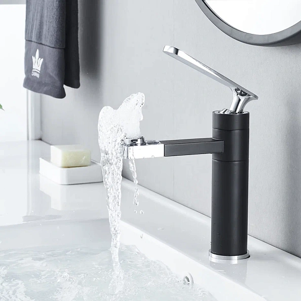 Смеситель для раковины с поворотным носиком Shevanik S6601H, черный/хром