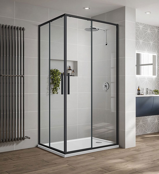 Душевой уголок Vincea Slim-U (VSS-2SU900CLB) 900х900 мм, м.черный, стекло прозрачное