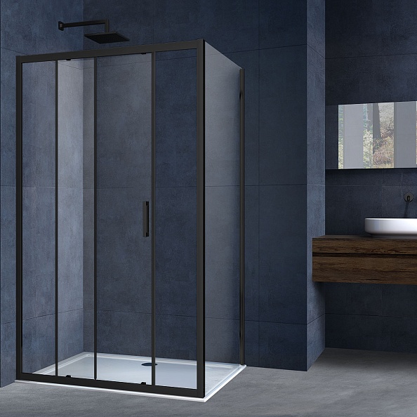 Душевой уголок Vincea Alpha (VSR-3AL9012CLB) 1200х900 мм, черный, стекло прозрачное