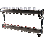 Коллектор Rommer 1"x3/4" на 9 контуров с запорными клапанами (нерж. сталь) (RMS-3201-000009)