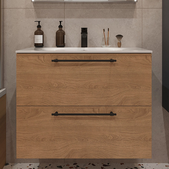 Тумба с раковиной подвесная (80см) Terminus Venta VEN10802300001O, шпон/дуб