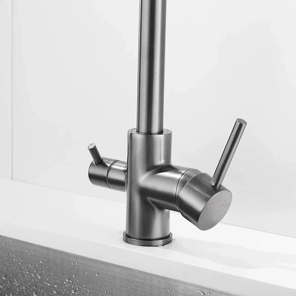 Смеситель для кухни с подключением фильтра Shevanik S128T, оружейная сталь