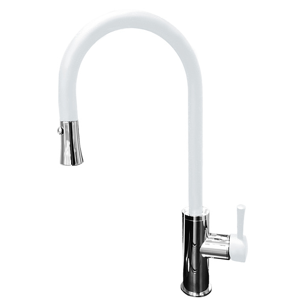 Смеситель для кухни с выдвижным изливом GranFest 7652, иней