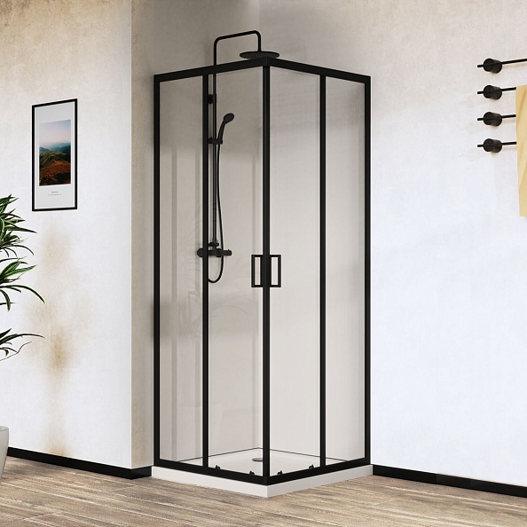 Душевой уголок Vincea City (VSS-5CT900CLB) 900х900 мм, черный, стекло прозрачное