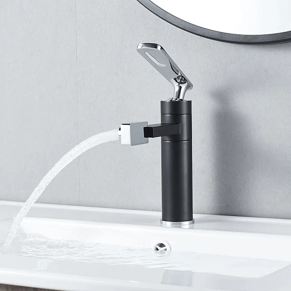 Смеситель для раковины с поворотным носиком Shevanik S6601H, черный/хром