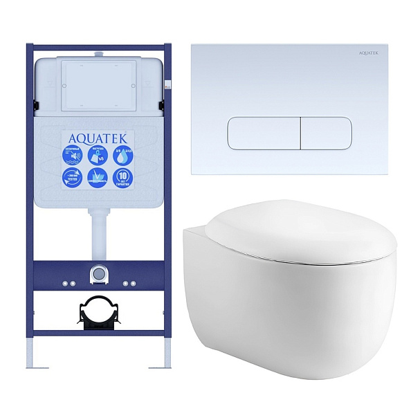 SET AQUATEK АЛЬТАИР-013 4в1 (рама AQUATEK Standard INS-0000012+крепеж KKI-0000002+клавиша KDI-0000013+унитаз АЛЬТАИР AQ1980-00 с тонким сиденьем soft-