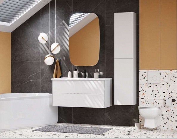 Тумба с раковиной Акватон Сохо 60 см подвесная, белый глянцевый, 1A2580K2AJ010