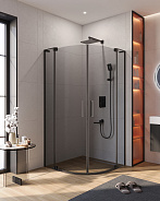 Душевой уголок Cezares Slider 90x90x195 мм, полукруглый, nero (SLIDER-R-2-90/100-GRIGIO-NERO)