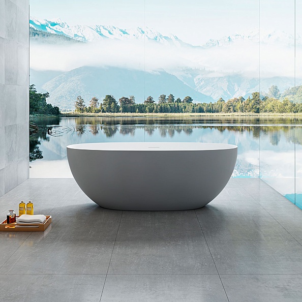 Ванна Vincea Solid Surface VBT-6S01MG, 1700*750*550, серый/белый мат., слив-перелив