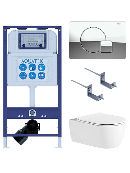 SET AQUATEK ЕВРОПА New-067 4в1 (рама AQUATEK INS-0000025 +крепление KKI-0000002 +кнопка KDI-0000067 +унитаз AQ1106L-00 +тонкое сиденье с механиз)