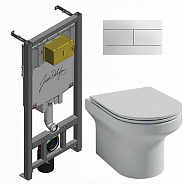 Комплект унитаз с инсталляцией, кнопкой и сиденьем микролифт Jacob Delafon Elite (E21742RU-00) безободковый