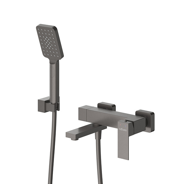 Смеситель для ванны и душа в комплекте с ручным душем, шлангом и держателем Cezares Slider, оружейная сталь (SLIDER-VD-GM)