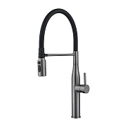 Смеситель для кухни с гибким изливом и режимом "душ" Shevanik S123T-3, оружейная сталь