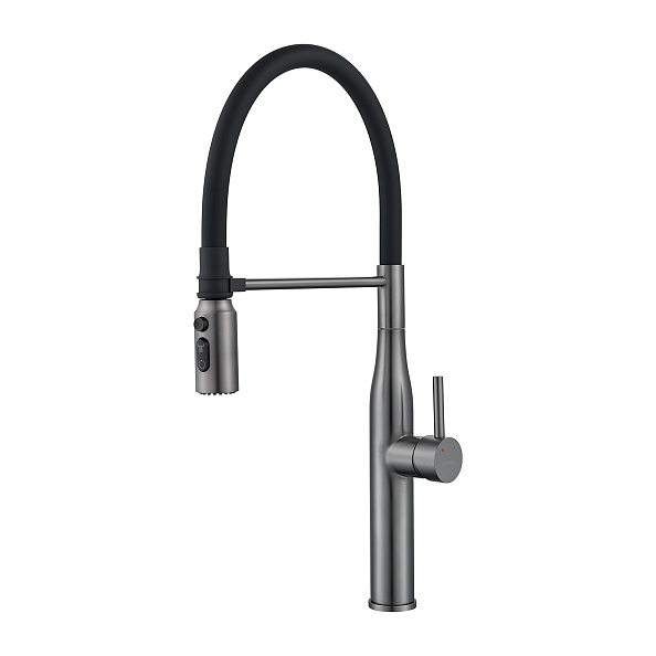 Смеситель для кухни с гибким изливом и режимом "душ" Shevanik S123T-3, оружейная сталь