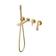 Смеситель Raglo R07.32.03 для ванны и душа встраиваемый излив монолитный 20 см, сатин золотой