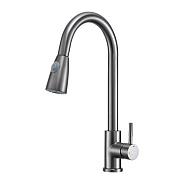 Смеситель для кухни с выдвижным изливом и режимом душ FRAP F60991-9, оружейная сталь