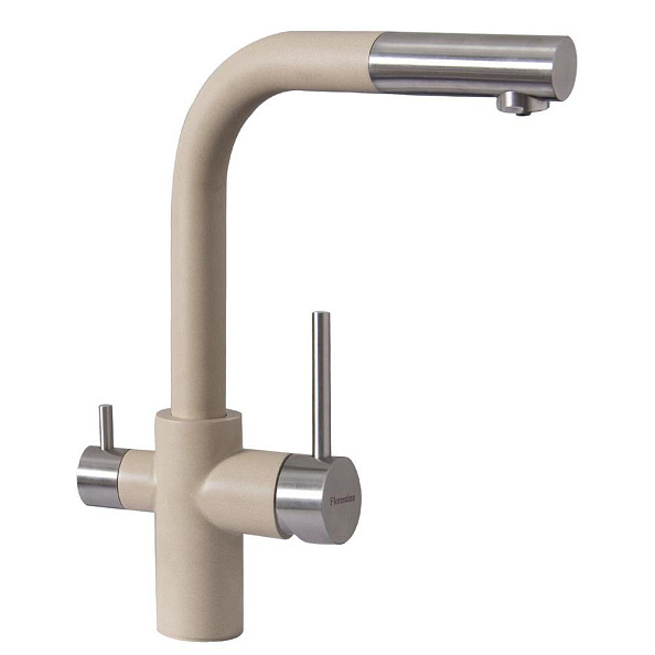 Смеситель для кухни с выдвижным изливом и подключением фильтра Florentina КРИСТАЛЛ 333.32H.2123.202, шампань