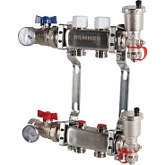 Коллектор Rommer 1"x3/4" на 2 контура с запорными клапанами в сборе (нерж. сталь) (RMS-3210-000002)