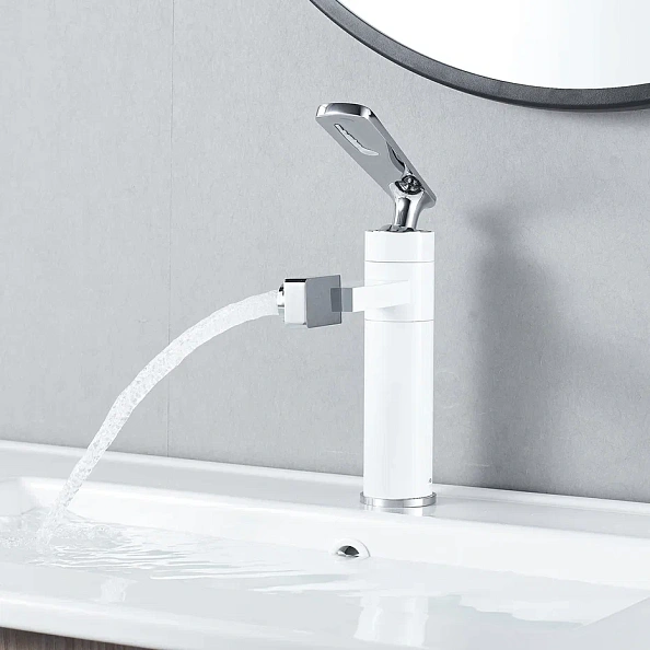 Смеситель для раковины с поворотным носиком Shevanik S6601F, белый/хром