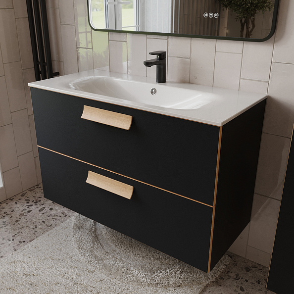 Тумба с раковиной подвесная (100см) Terminus Noto NOT101002099901O, черный soft touch