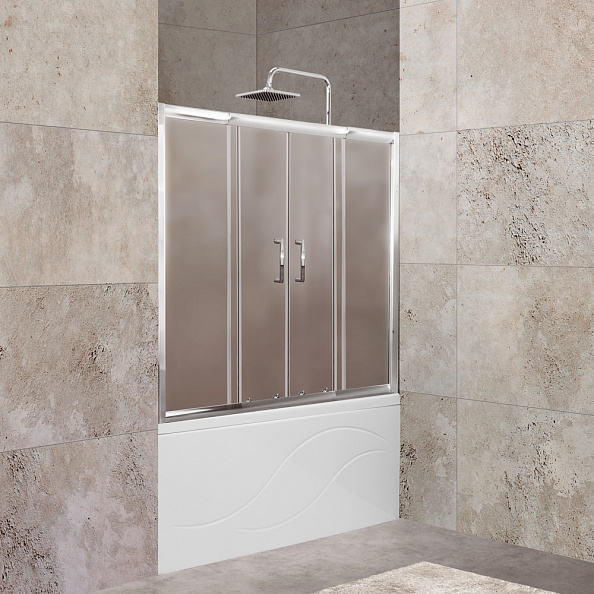 Шторка на ванну BelBagno Unique 150x140 см, прямоугольная, хром (UNIQUE-VF-2-150/180-140-P-Cr)