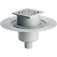 557188 трап с вращающ. и измен. по высоте решеткой из нерж. 150х150мм, вертик.отвод, 1,5 л/сек, пласт/серый