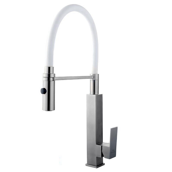 Смеситель для кухни с гибким изливом FASHUN A54102-8, сатин/белый