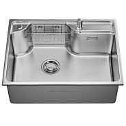 Мойка настол.монтаж MIXLINE ПРО 60х45 (1,0) вып 3 1/2" с ФАСКОЙ 21,5см с сиф.(сатин дек)+доз+кол+корз (558469)