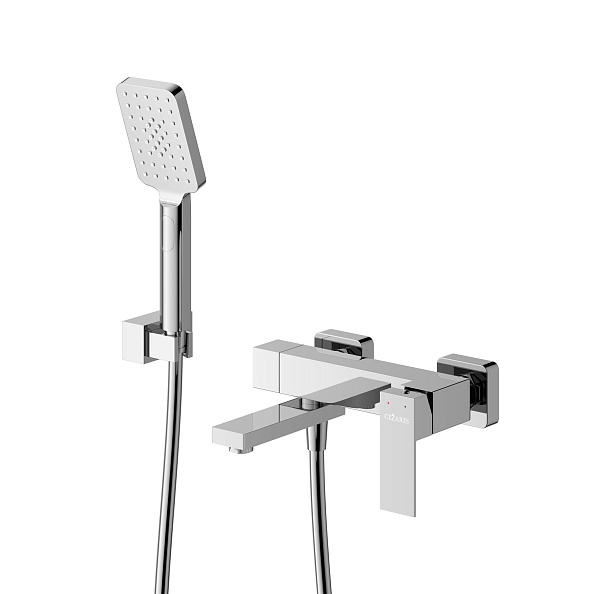 Смеситель для ванны и душа в комплекте с ручным душем, шлангом и держателем Cezares Slider, хром (SLIDER-VD-01)