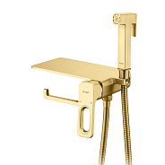 Смеситель Raglo R51.55.03 с гигиеническим душем встраиваемый с полкой и держателем бумаги, сатин зол