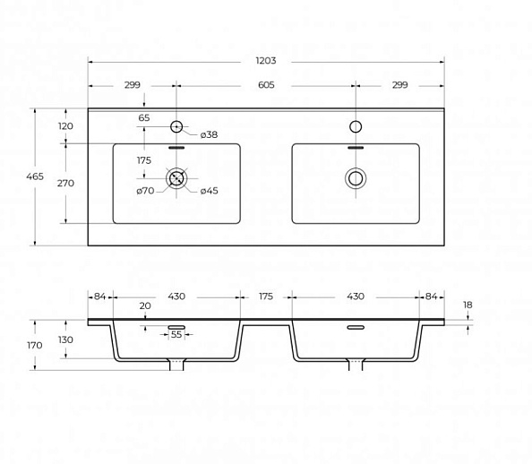 Керамическая раковина Cezares 1210х460х18 (50135)