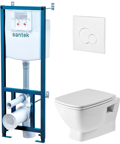 1.WH50.1.758 SANTEK НЕО ПЭК rimless (подвес. безободковый унитаз с тонким сиденьем, инсталляция, белая панель)