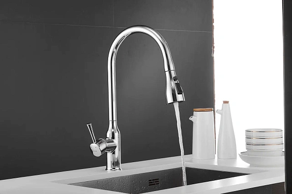 Смеситель для кухни с выдвижным изливом Shevanik S163, хром