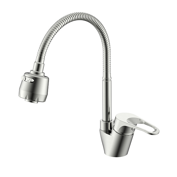 Смеситель Splenka S202.47.05 для кухни 2-х режимный гибкий поворотный излив, сатин