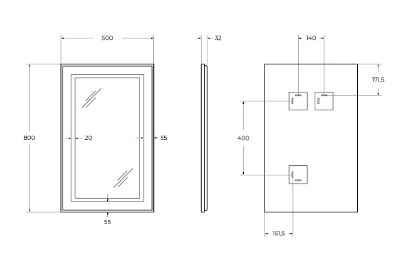 Зеркало в алюминиевой раме со встроенным светильником BelBagno Kraft 500 х 32 х 800 (SPC-KRAFT-500-800-SENS-AL)