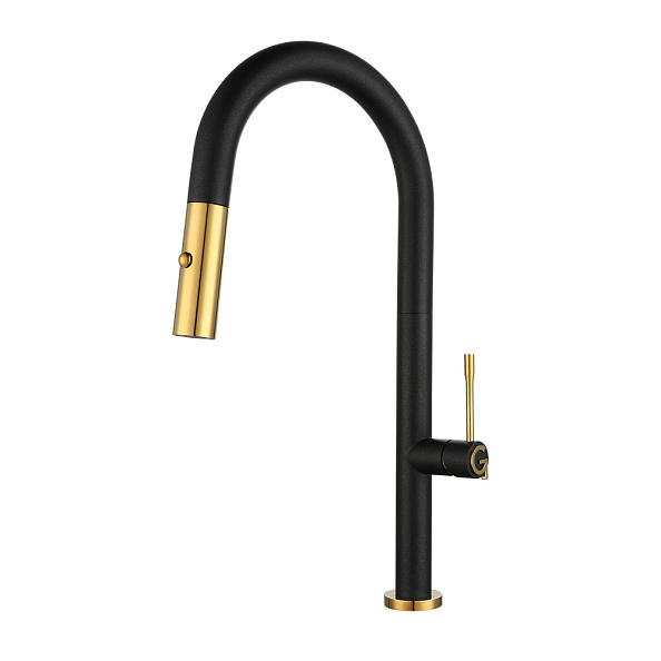 Смеситель для кухни с выдвижным изливом Rivelato Asti 3972500, антрацит/золото