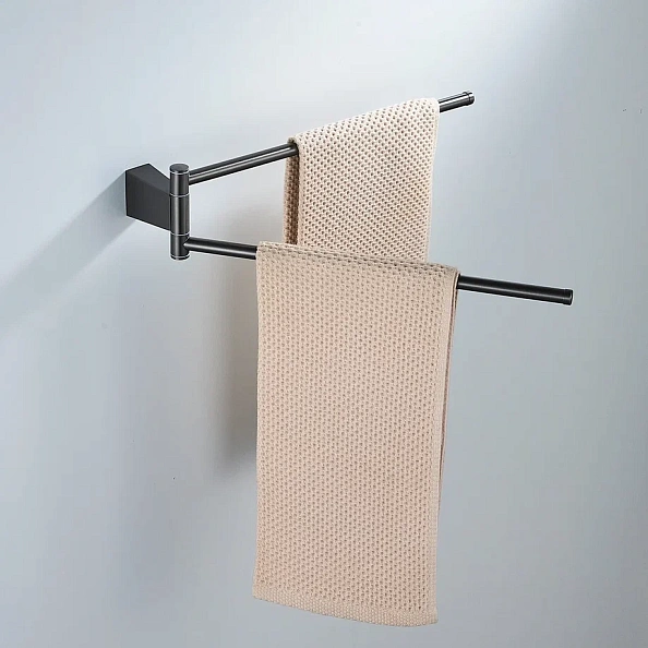 Полотенцедержатель поворотный двойной Shevanik SG5707T, оружейная сталь