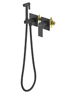 AQ1420MB ЛИРА комплект для гигиенического душа встроенный 2 отв. (смеситель + гигиеническая лейка + шланг), матовый черный