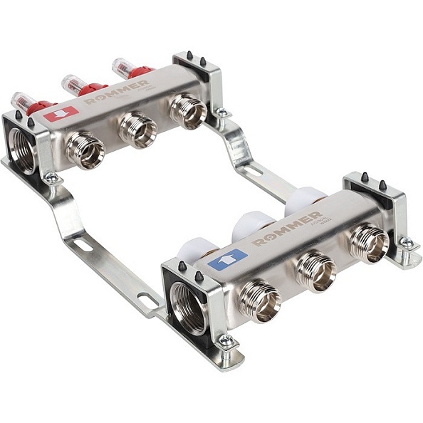 Коллектор Rommer 1"x3/4" на 3 контура с расходомерами (нерж. сталь) (RMS-1200-000003)
