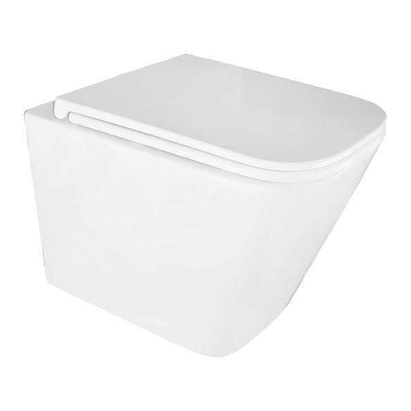 Унитаз подвесной Azario Teramo 490х355х365 безободковый, квадратный, с системой антивсплеск (Торнадо) в комплекте с сидением микролифт (AZ-0052-UQ)