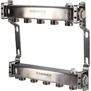 Коллектор Rommer 1"x3/4" на 5 контуров для радиаторной разводки (нерж. сталь) (RMS-4401-000005)