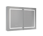 AQ7104-MLC Алюминиевый зеркальный шкаф с подсветкой 1000*700*133,крепеж.Две зерк. дверцы 49,85см, две стекл.полк, круговая подсветка, антизапотевание