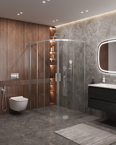 Душевой уголок Cezares Molveno 130x100x195 мм, полукруглый, хром (MOLVENO-RH-2-130/100-C-Cr-IV)